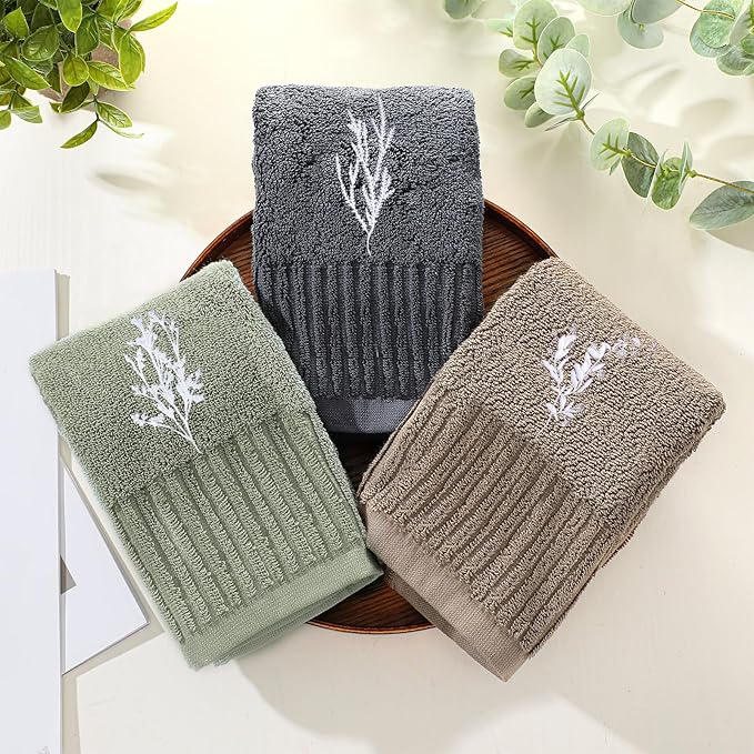 3 Pcs Boho Botanical Hand Towels Bathroom Decor Retro Embroidered Minimalist - Image 6