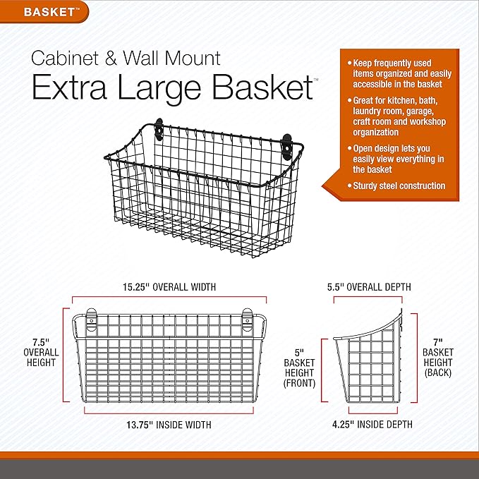 Spectrum Extra Large Wire Wall Mount Storage Basket Industrial Gray, Vintage - Image 3