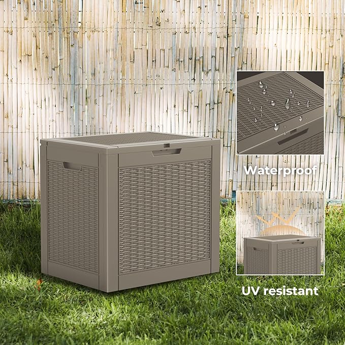 DRATO 34 Gallon Deck Boxes Resin Outdoor Storage Box UV Resistant Outside Deck Box with Lockable Lid for Patio Furniture（Grey，34 Gallon） - Image 5
