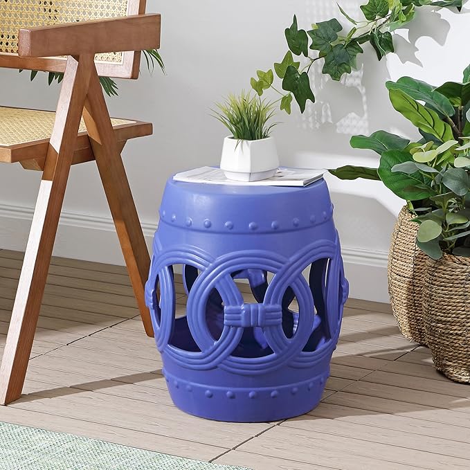 JONATHAN Y TBL1022D Lucky Coins 16" Chinese Ceramic Drum Indoor/Outdoor Garden Stool Bohemian, Coastal, Cottage, French Country, Traditional, for Living Room, Garden Room, Patio, Matte Blue - Image 2