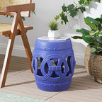 JONATHAN Y TBL1022D Lucky Coins 16" Chinese Ceramic Drum Indoor/Outdoor Garden Stool Bohemian, Coastal, Cottage, French Country, Traditional, for Living Room, Garden Room, Patio, Matte Blue - Image 2