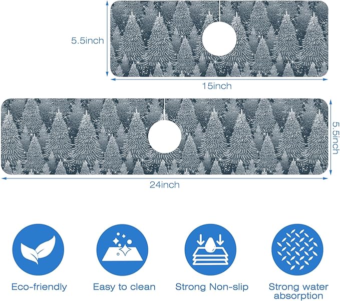 Christmas Forest Sink Faucet Absorbing Mat Pine Spruce Sink Splash Guard Faucet - Image 3