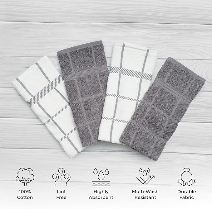 100% Cotton Terry Dish Towels, 4 Pack 16 x26 Inches, Super Soft and Absorbent - Image 2
