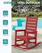 SERWALL Outdoor Rocking Chair, Oversized Rocking Chair with Footrest for Adults, HDPE All Weather Resistant Rocking Chairs for Patio, 350lbs Weight Capacity, Red - Image 4