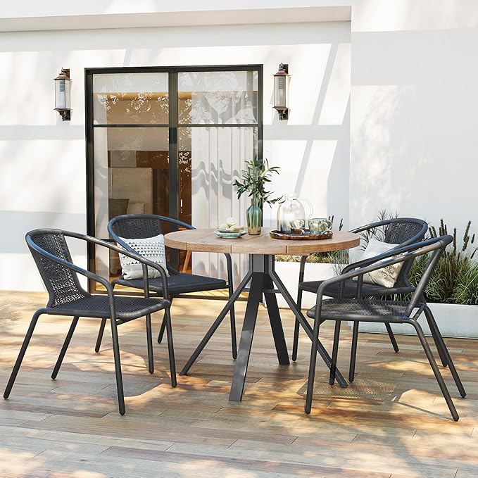 Amopatio Outdoor Dining Chairs Set of 4, Stackable Patio Chairs, Rattan Wicker Patio Chairs Set of 4, Bistro, Garden, Yard, Porch, Black - Image 2