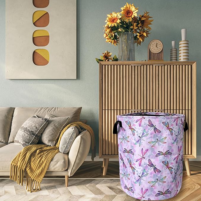 Watercolor Dragonfly Laundry Basket Foldable - Image 7