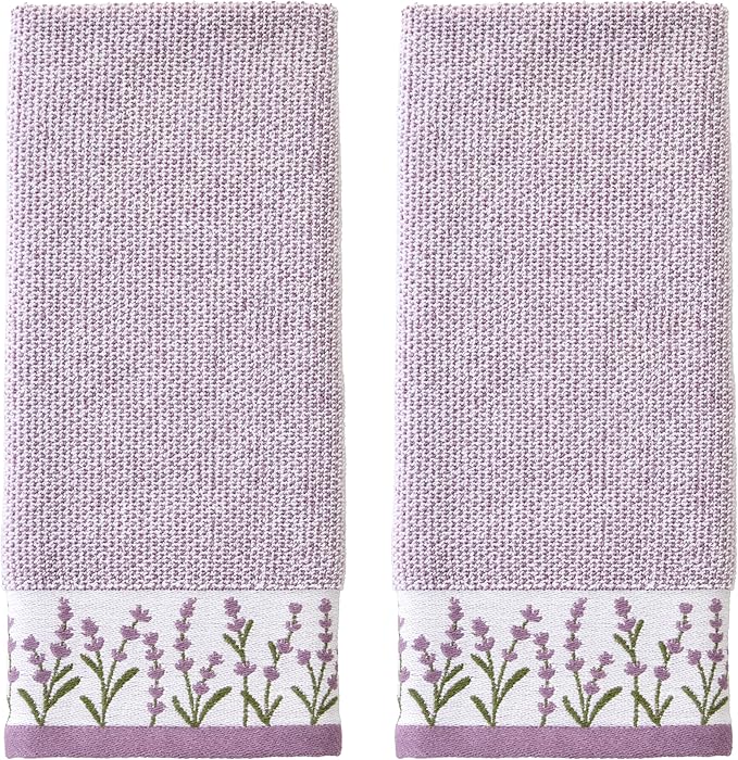 SKL Home Lavender Border 100% Cotton Jacquard 2pc Hand Towel Set, Embroidered & by SKLHomebySaturdayKnightLtd