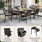 Yaheetech Set of 2 Stackable Outdoor Rattan Dining Chairs, All-Weather Armchair w/Armrests, Steel Frame for Garden, Patio, Deck, Yard, Poolside, Brown - Image 9