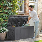 Greesum 120 Gallon Deck Box, Resin Outdoor Storage Container for Patio Furniture, Garden Tools, Pool Accessories, Weatherproof, Lockable, Gray - Image 2