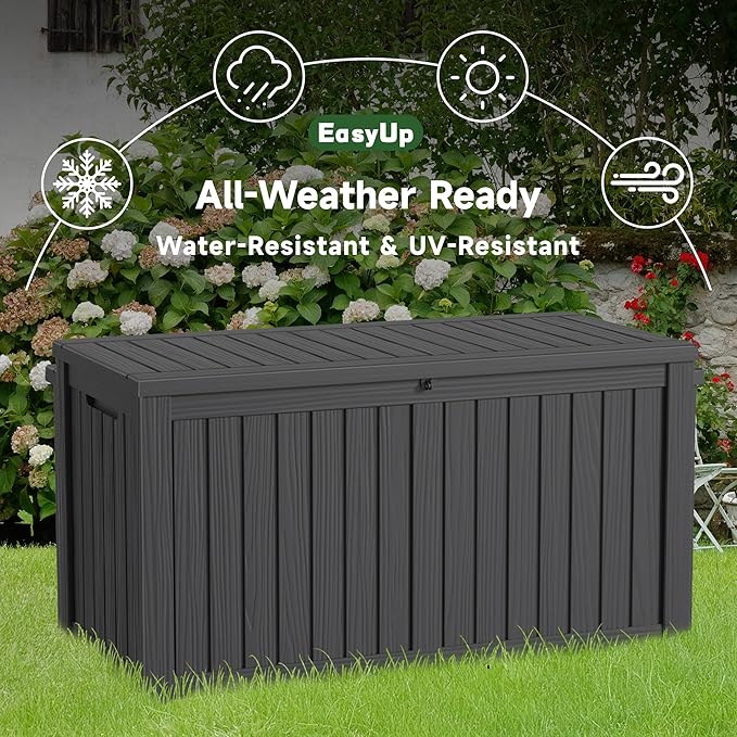 EasyUp 180 Gallon Outdoor Storage Box, Resin Waterproof UV-Resistant Deck Box with Hydraulic Lid Support, Reinforced Stability for Patio, Garden, and Poolside, Black - Image 5