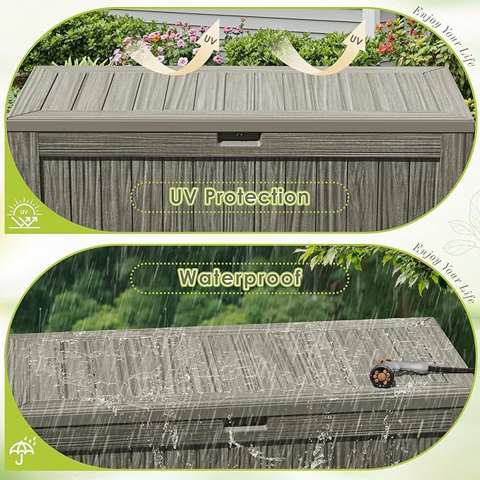Devoko 125 Gallon Outdoor Storage Box, Waterproof Resin Deck Box for Patio Furniture, Lockable Container for Garden Cushions & Pool Supplies (Light Brown, 125 Gallon) - Image 5