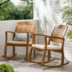 Christopher Knight Home Selma Acacia Rocking Chairs with Cushions, 2-Pcs Set, Teak Finish - Image 2
