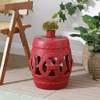 JONATHAN Y TBL1022C Lucky Coins 16" Chinese Ceramic Drum Indoor/Outdoor Garden Stool Bohemian, Coastal, Cottage, French Country, Traditional, for Living Room, Garden Room, Patio, Matte Red - Image 2