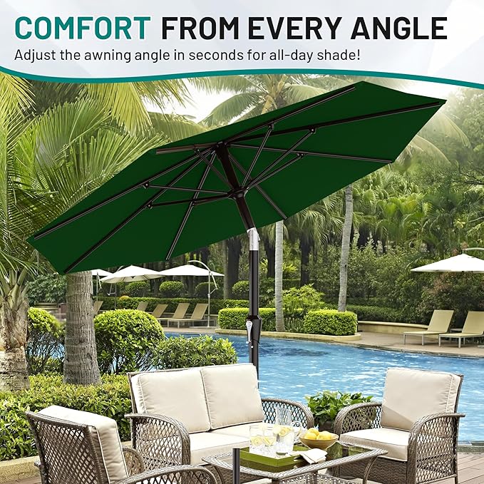 AreShark 9 FT Patio Umbrella for Outdoor, Outdoor Table Umbrella with Push Button Tilt and Crank, Outdoor Patio Umbrellas with 8 Sturdy Ribs for Market, Garden, Pool (Dark Green) - Image 7
