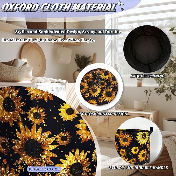 Beautiful Sunflower Laundry Basket Foldable Oxford Cloth Yellow Floral Laundry - Image 6