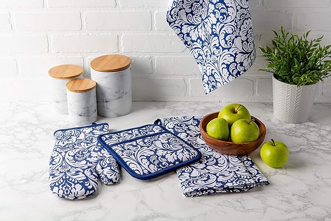 DII Cotton Dish Towel Set Damask Print, Nautical Blue - Image 4