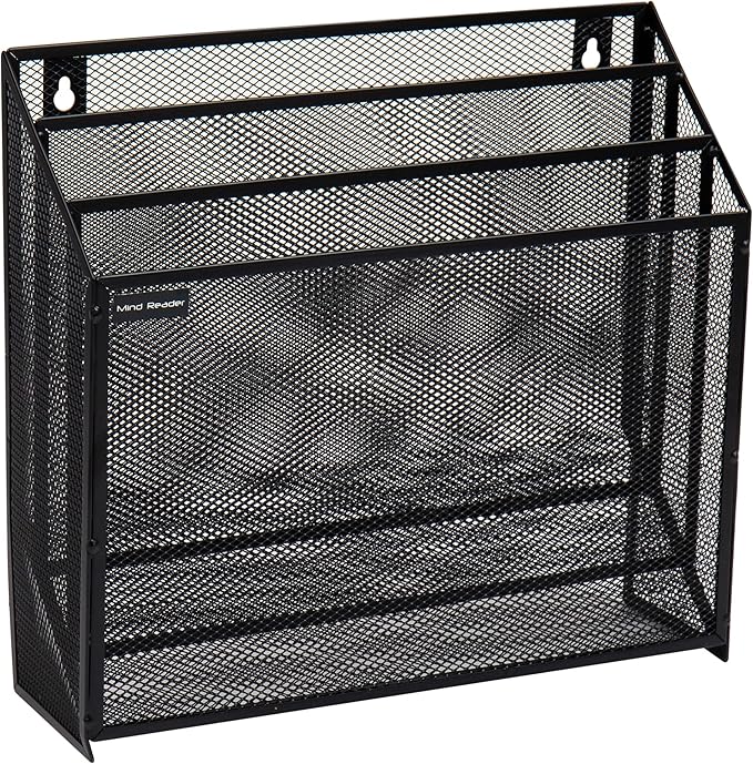 Mind Reader Vertical File Storage, Desktop Organizer, Wall Mount, Metal Mesh - Image 7
