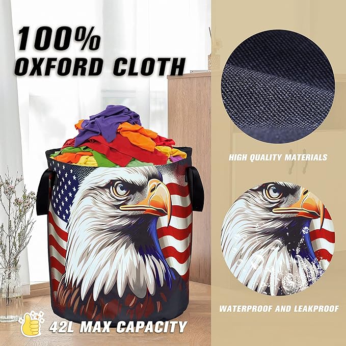 American Flag Eagle Laundry Basket Foldable Oxford Cloth Funny Tote Bag Laundry - Image 6