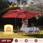 10 X 13 FT Cantilever Outdoor Patio Umbrella with Base Included with Led Lights Large 360° Rotation Double Top Offset Heavy Duty Rectangular Umbrellas for Backyard Outside Deck, Wine Red - Image 5