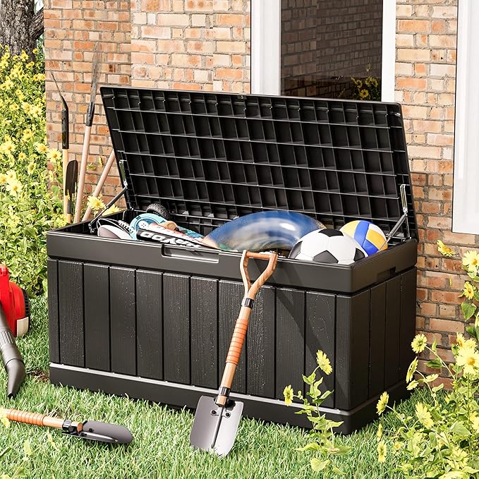 Greesum 82 Gallon Resin Deck Box All Weather Large Outdoor Storage for Patio Furniture, Toys, Garden Tools, Lockable, Black - Image 2