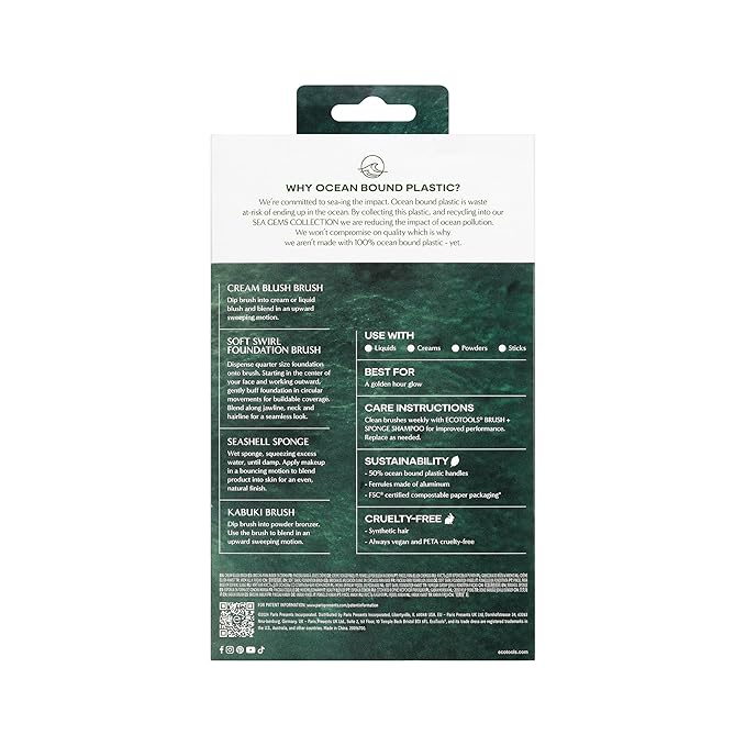 EcoTools Sea Gems Face Makeup Brush & Sponge 4 Piece Set, Eco-Friendly Makeup - Image 13