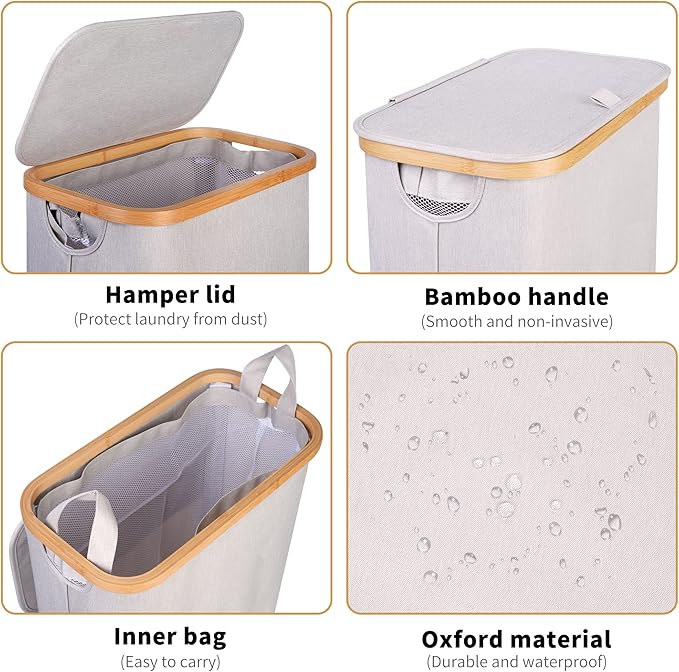 65L Slim Laundry Hamper, Narrow Laundry Basket - Image 3
