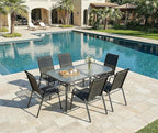 MAMIZO Patio Dining Chairs, Stackable All Weather Teslin Chair, Heavy Duty Outdoor Breathable Chairs Set, w/Armrests, Upgraded Chair FeetW/Strenthened Iron Spacers, 330 LBS (6, Black) - Image 9