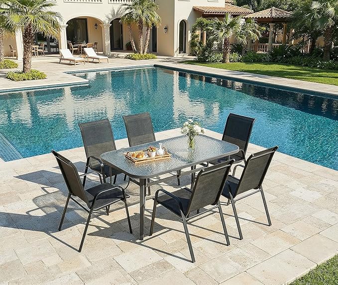 MAMIZO Patio Dining Chairs, Stackable All Weather Teslin Chair, Heavy Duty Outdoor Breathable Chairs Set, w/Armrests, Upgraded Chair FeetW/Strenthened Iron Spacers, 330 LBS (6, Black) - Image 9