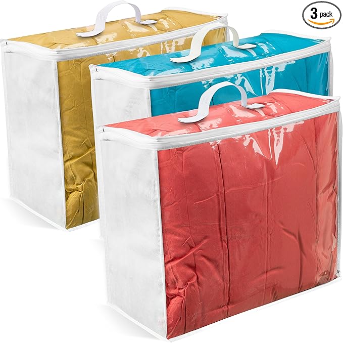 3 Pack Clear Plastic Storage Bags, Durable Zippered Storage Bags by Vitalup
