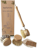 eplanita Natural Dish Brush, 3 Replacement Heads, Kitchen Eco Bamboo Scrubber by eplanita