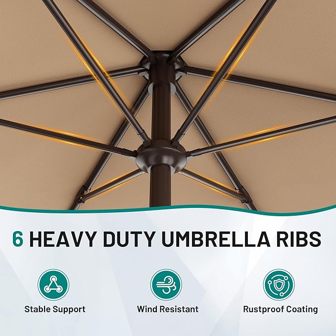 AreShark 7.5FT Patio Umbrella Table Market Umbrella with 6 Sturdy Ribs, Button Tilt/Crank, Heavy-Duty Outdoor Umbrellas for Pool, Deck, Garden and Backyard, Beige - Image 6