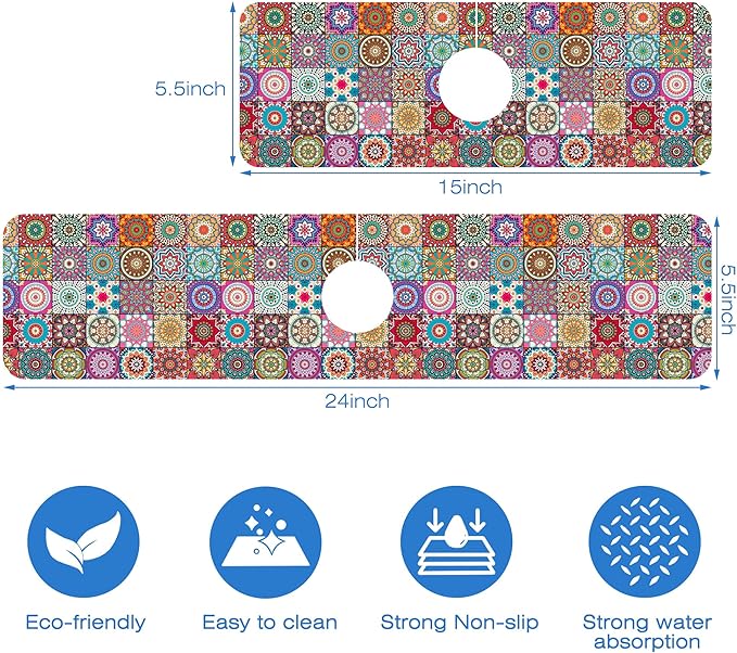 Faucet Draining Mat For Kitchen Sink Mexican Tiles Diatom Mud Absorbent Drain - Image 3