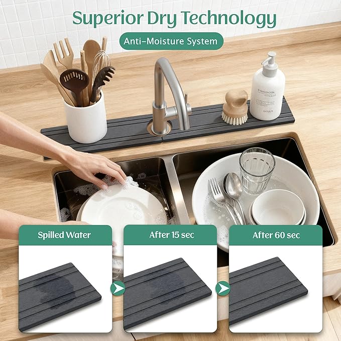 Stone Faucet Mat for Kitchen Sink Splash Guard 23.6" x 3.9" - Image 3