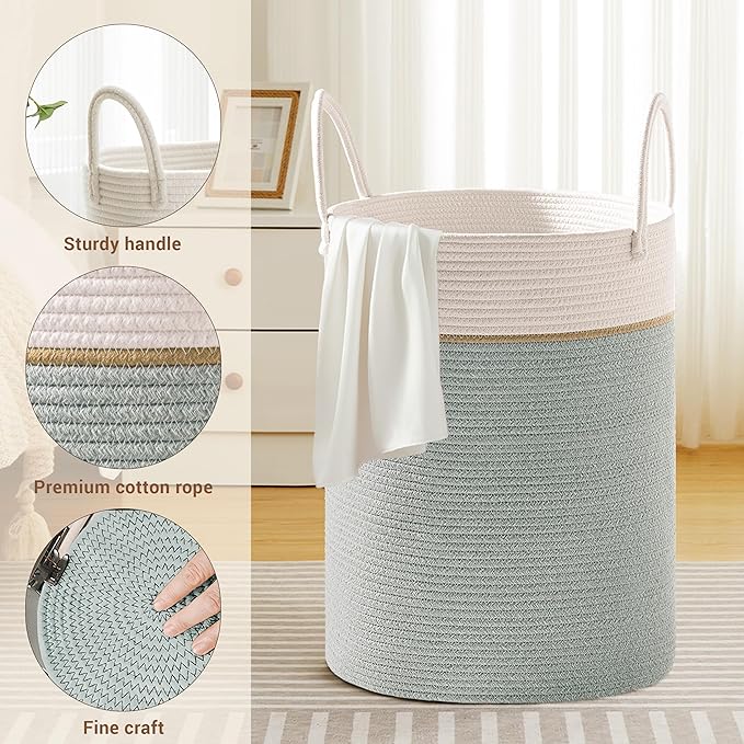 Tall Laundry Basket with Handles, 100L Portable Dirty Clothes Hamper, Boho - Image 3