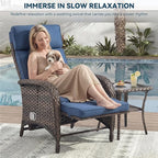 3 Pieces Zero Gravity Wicker Patio Recliner Chairs Set of 2 - Wicker Outdoor Lounge Chair with Side Table, Adjustable Backrest & Footrest, High Back Outdoor Recliner Chair for Pool Deck Blue - Image 4
