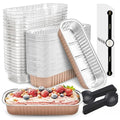 50 PACK Mini Cake Pans with Lids and Spoons, Rectangular Aluminum Foil Bread Pan by NPLUX
