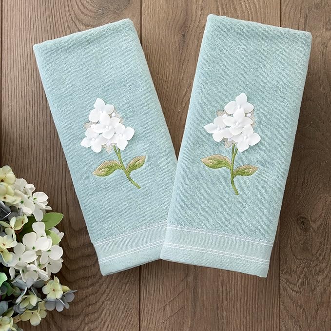 SKL Home Farm Hydrangea 100% Cotton 3D Embroidered 2pc Hand Towel Set, - Image 5