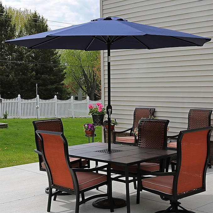 Sunnydaze Outdoor Patio Umbrella - Polyester Table Market Umbrella with Push-Button Tilt and Crank - 8 Sturdy Ribs - Navy Blue - 9ft - Image 6