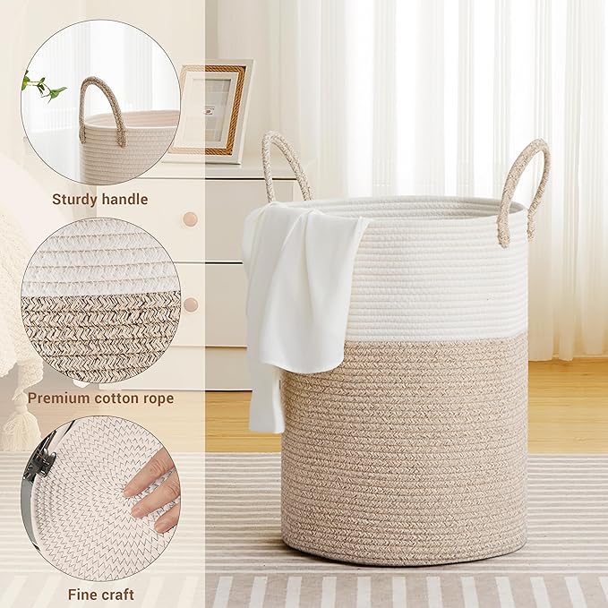 Tall Laundry Basket with Handles, 58L Portable Dirty Clothes Hamper, Boho - Image 3