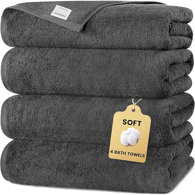 SEMAXE Grey Bath Towels Set of 4, 100% Cotton Luxury Bathroom Towels, and by SEMAXE