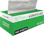 500 Count Pre-Cut Deli Aluminum Foil Sheets, 12” Heavy Duty Pop Up Sheets by StockYourHome