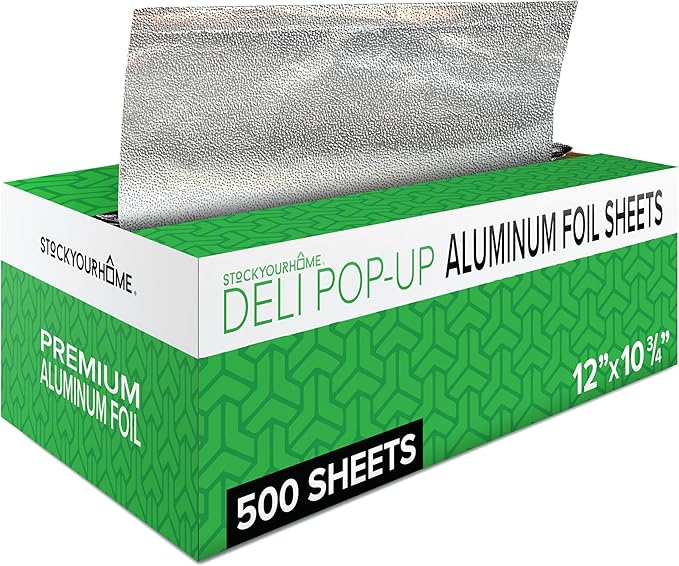 500 Count Pre-Cut Deli Aluminum Foil Sheets, 12” Heavy Duty Pop Up Sheets by StockYourHome