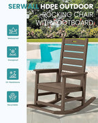 SERWALL Outdoor Rocking Chair Set of 2, Oversized Rocking Chair with Footboard for Adults, HDPE All Weather Resistant Rocking Chairs for Patio, 350lbs Weight Capacity,Coffee - Image 4