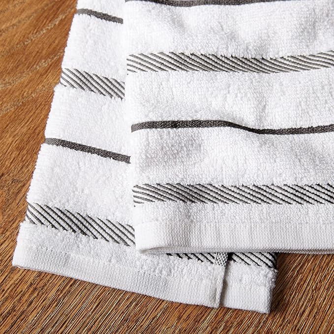 KitchenAid Albany Kitchen Towel 4-Pack Set, Charcoal Grey/White - Image 3