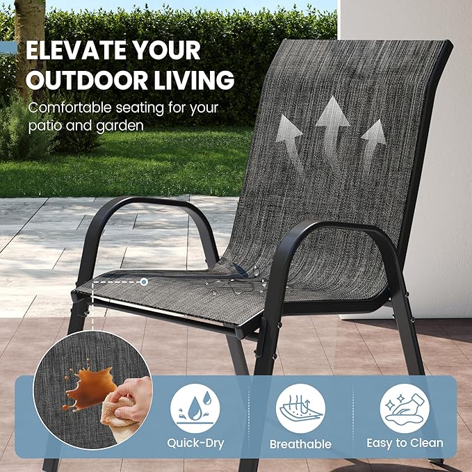 Patio Dining Chairs Set of 4, Stackable Dining Chairs High Back, Breathable Seat Fabric and Alloy Steel Frame Fit Backyard, Porch, Lawn，Poolside (Dark Grey) - Image 4