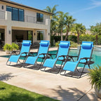 Homall Zero Gravity Chair Patio Folding Lawn Outdoor Lounge Gravity Camp Reclining Lounge Chair with Cup Holder Pillows for Poolside Backyard and Beach Set of 4 (Sky Blue) - Image 6