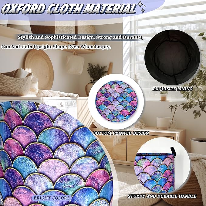 Colorful Mermaid Scales Laundry Basket Foldable Oxford Cloth Beautiful Fish - Image 6