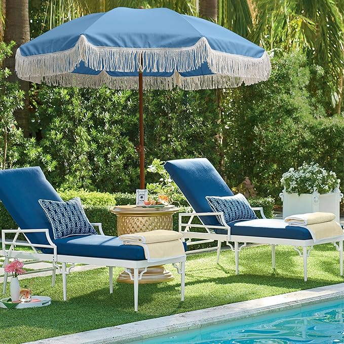 AMMSUN 7ft Patio Umbrella with Fringe Outdoor Tassel Umbrella UPF50+ Premium Steel Pole and Ribs Push Button Tilt, Sky Blue - Image 5