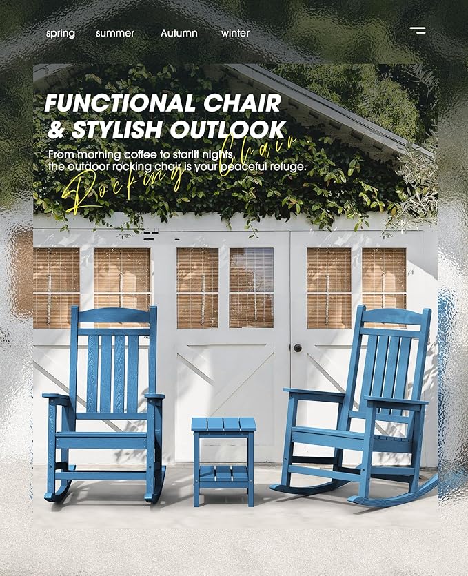 KINGYES HDPE Rocking Chairs Outdoor, Patio Rocking Chairs with 330lbs Support, Smooth Porch Rocker for Deck Lawn Yard, Navy - Image 5