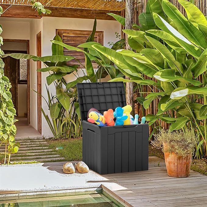 Greesum 31 Gallon Resin Deck Box All Weather Outdoor Storage Boxes for Patio Furniture Set,Outdoor Toys,Garden Tools,Gray - Image 3